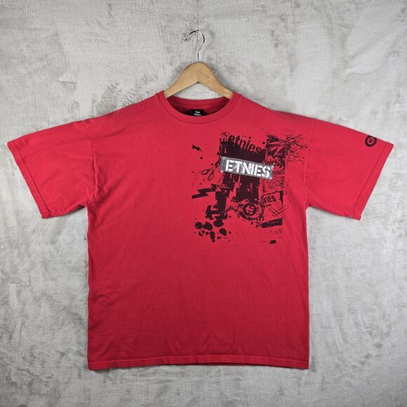 Vintage Etnies Skateboard Shirt Men’s XL Red Crew Neck Y2K Surf Skater Grunge - Picture 2 of 12